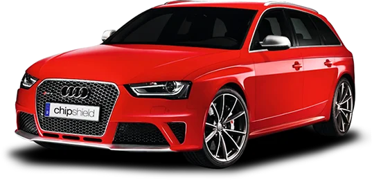 Red Audi estate car with a Chipshield number plate, seen from the front
